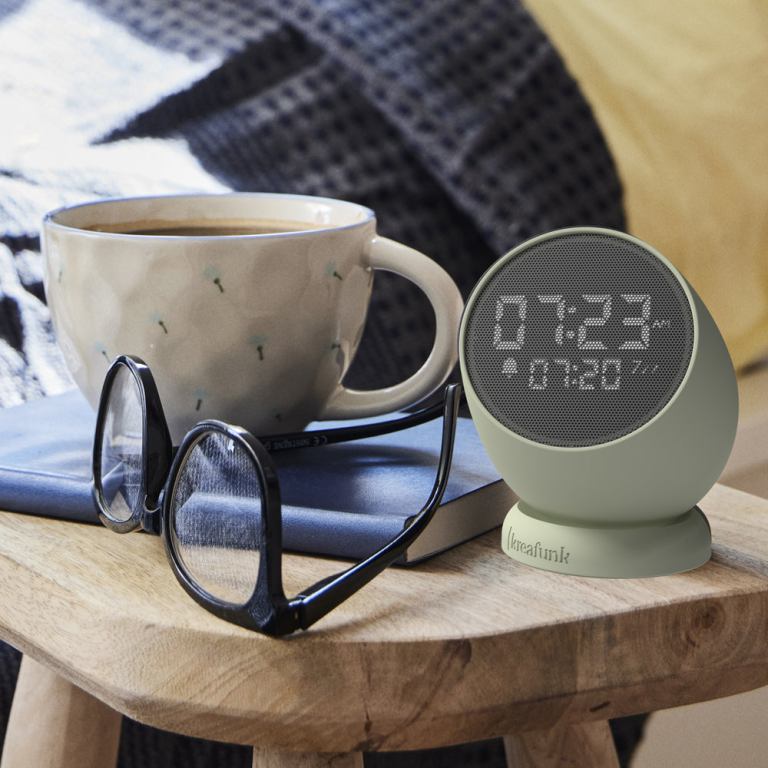 kreafunk bell alarm clock dusty olive