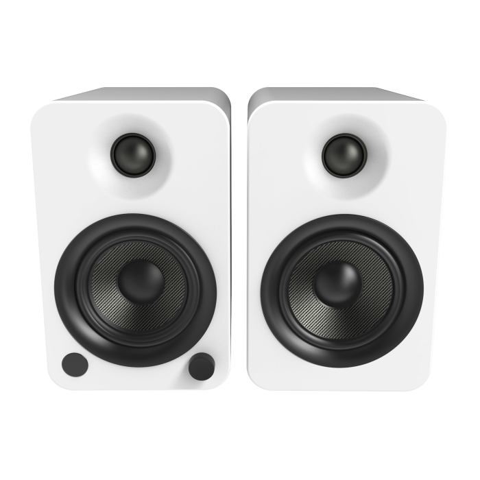 kanto yu4 140w powered bookshelf speakers with bluetooth and phono preamp pair, matte white