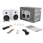 kanto yu4 140w powered bookshelf speakers with bluetooth and phono preamp pair, matte white