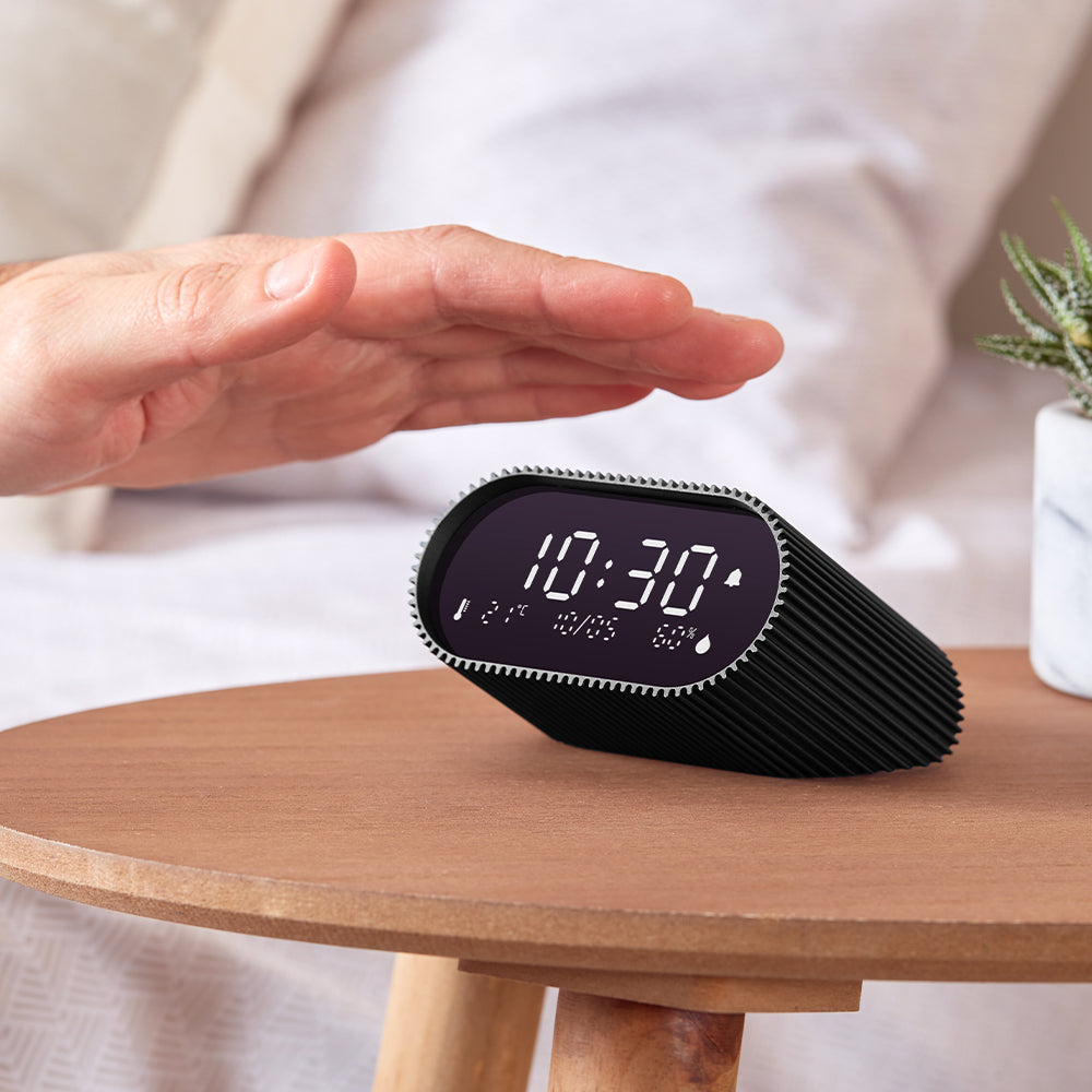 lexon ray clock lcd alarm clock with temperature / humidity display black