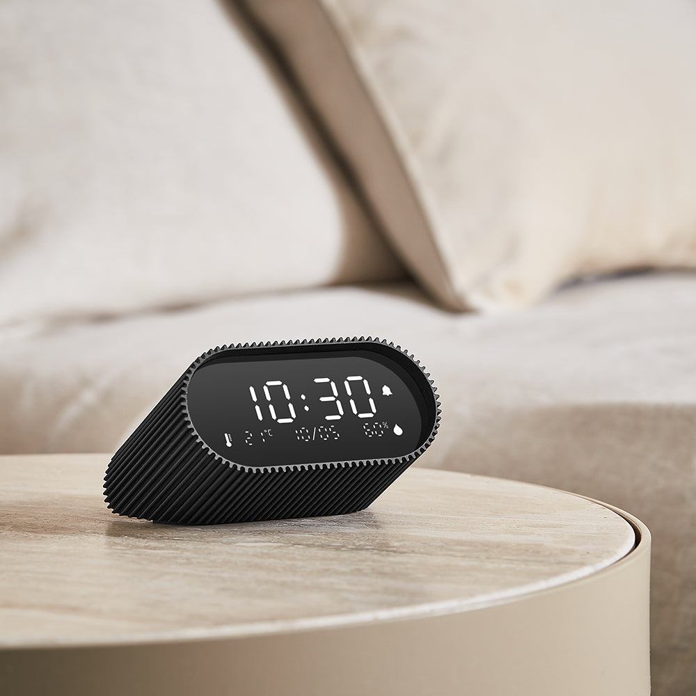 lexon ray clock lcd alarm clock with temperature / humidity display black