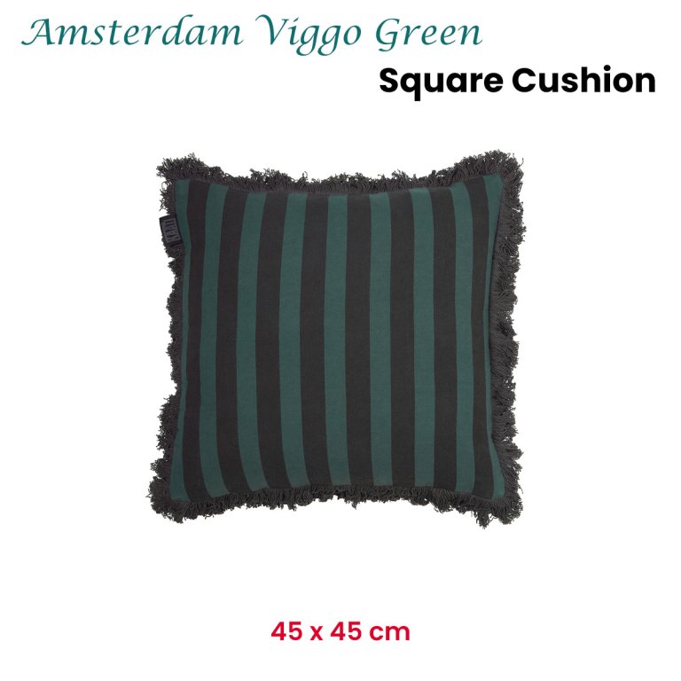 kaat amsterdam viggo green stripe square filled cushion 45cm x 45cm
