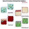 set of 2 100% cotton printed pot holders 22 x 22 cm green blossom