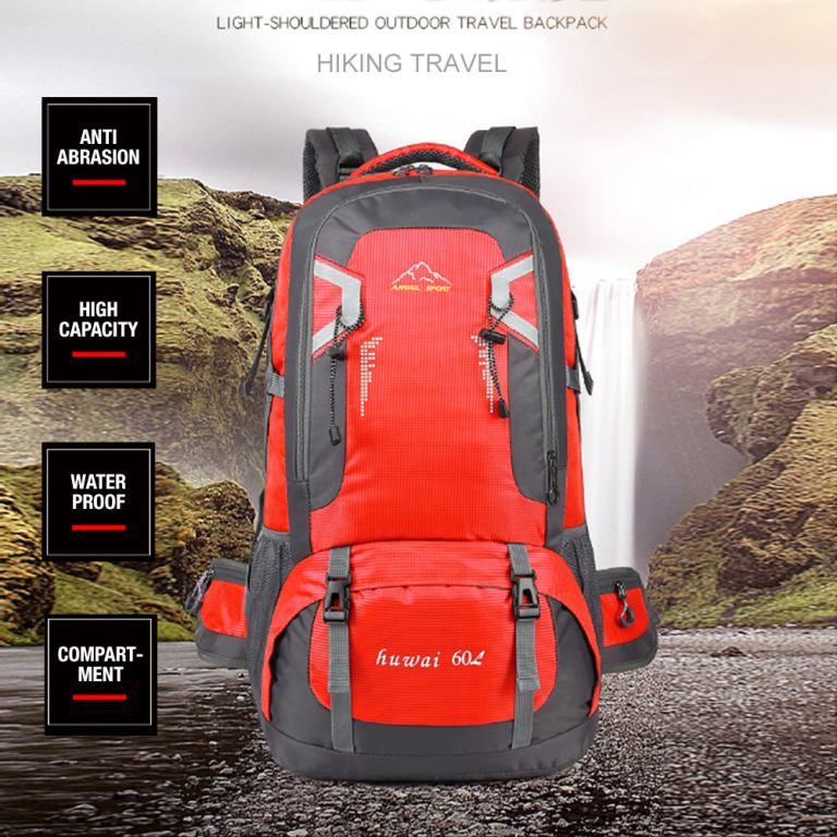 60l waterproof outdoor hiking backpack camping outdoor trekking bag(red)