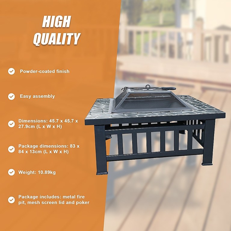 18 square metal fire pit outdoor heater" 18 square metal fire pit outdoor heater"