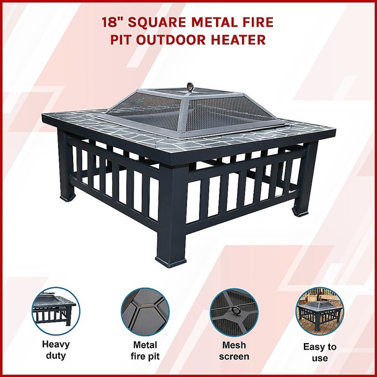 18 square metal fire pit outdoor heater" 18 square metal fire pit outdoor heater"