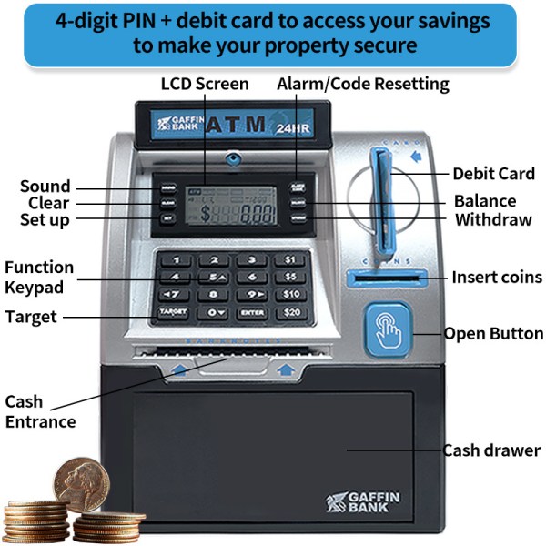 kids atm savings bank electronic piggy bank with debit card, pin(pink) kids atm savings bank electronic piggy bank with debit card, pin(pink)