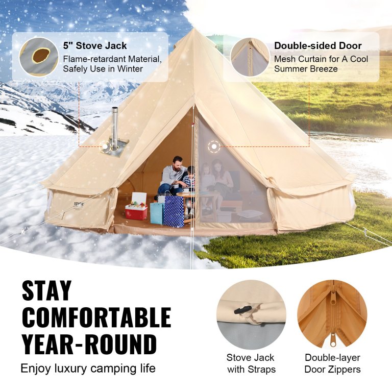 vevor canvas bell tent 4m/13.12ft 4 season camping yurt tent with stove jack vevor canvas bell tent 4m/13.12ft 4 season camping yurt tent with stove jack
