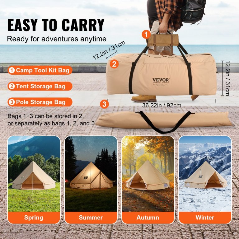 vevor canvas bell tent 4m/13.12ft 4 season camping yurt tent with stove jack vevor canvas bell tent 4m/13.12ft 4 season camping yurt tent with stove jack