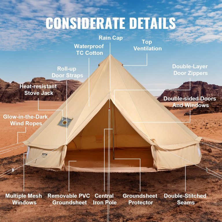 vevor canvas bell tent 4m/13.12ft 4 season camping yurt tent with stove jack vevor canvas bell tent 4m/13.12ft 4 season camping yurt tent with stove jack