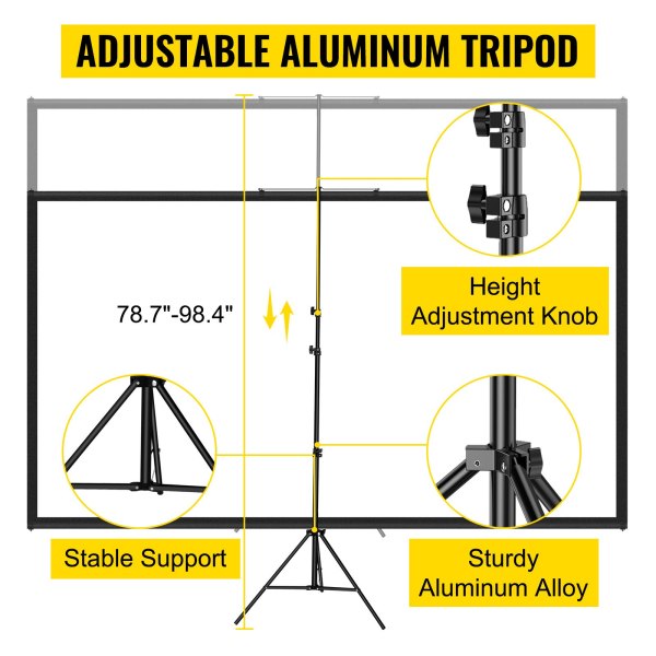 vevor tripod projector screen with stand 70 inch 16:9 4k hd projection screen stand wrinkle free height adjustable portable screen for projector indoor & outdoor for movie, home cinema, gaming, office vevor tripod projector screen with stand 70 inch 16:9 4k hd projection screen stand wrinkle free height adjustable portable screen for projector indoor & outdoor for movie, home cinema, gaming, office