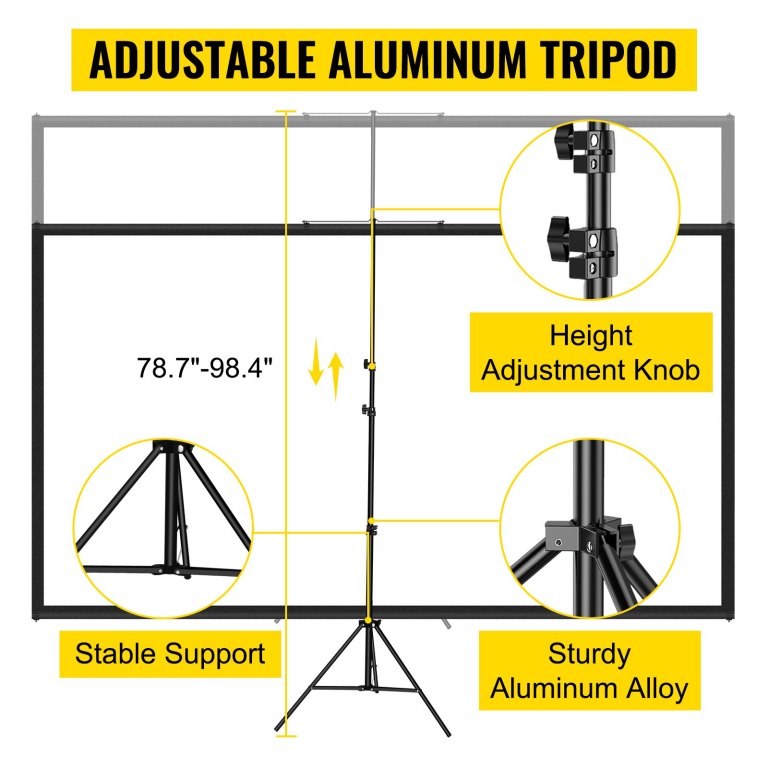 vevor tripod projector screen with stand 70 inch 16:9 4k hd projection screen stand wrinkle free height adjustable portable screen for projector indoor & outdoor for movie, home cinema, gaming, office