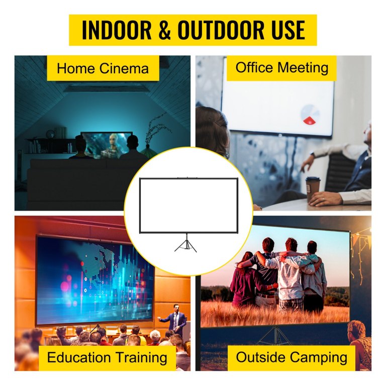 vevor tripod projector screen with stand 70 inch 16:9 4k hd projection screen stand wrinkle free height adjustable portable screen for projector indoor & outdoor for movie, home cinema, gaming, office