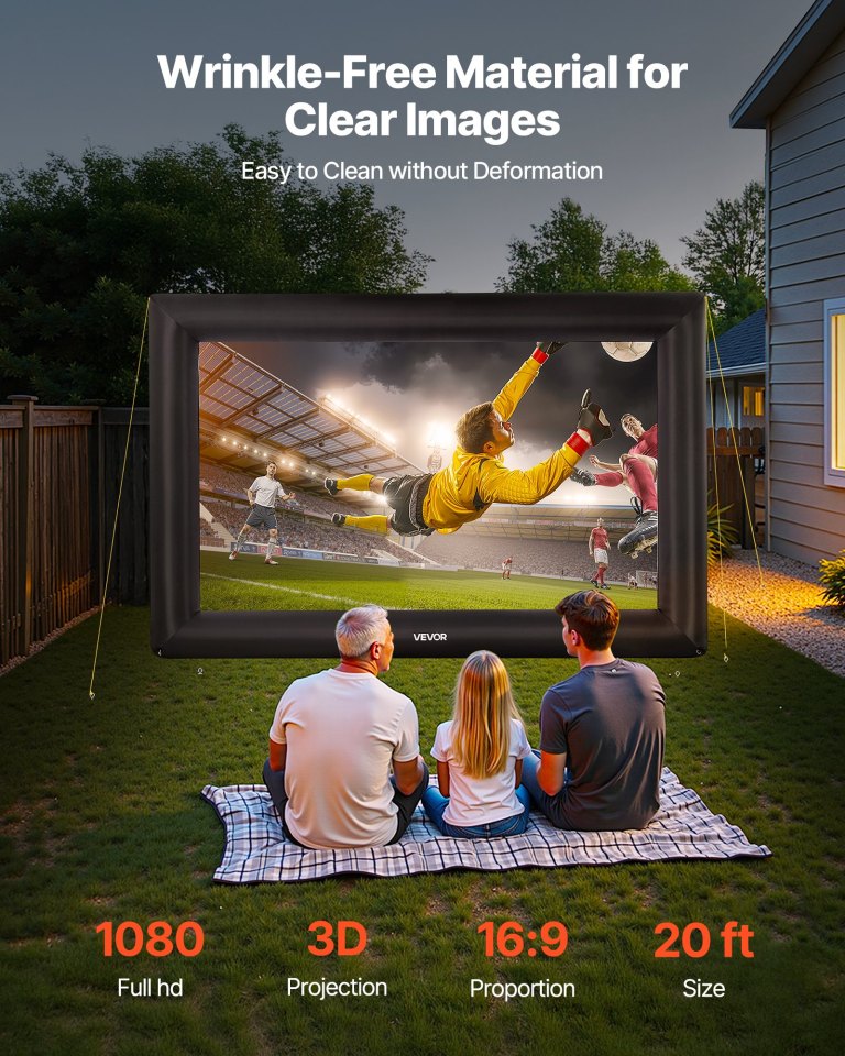 vevor 20 ft inflatable movie screen 16:9 600d movie projector with portable bag