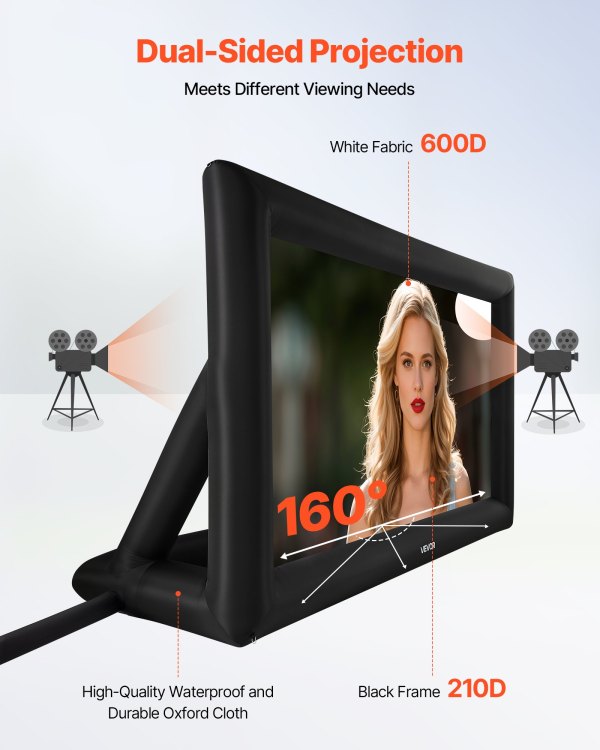 vevor 20 ft inflatable movie screen 16:9 600d movie projector with portable bag