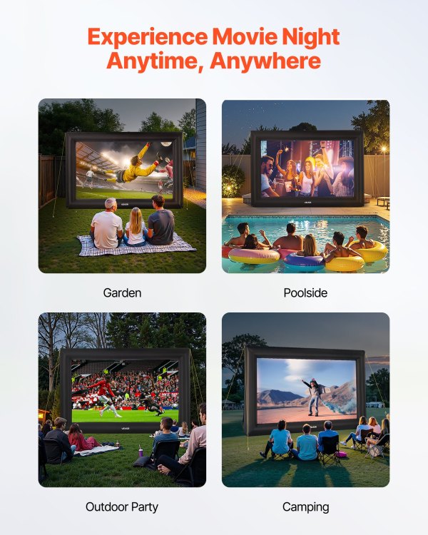 vevor 20 ft inflatable movie screen 16:9 600d movie projector with portable bag