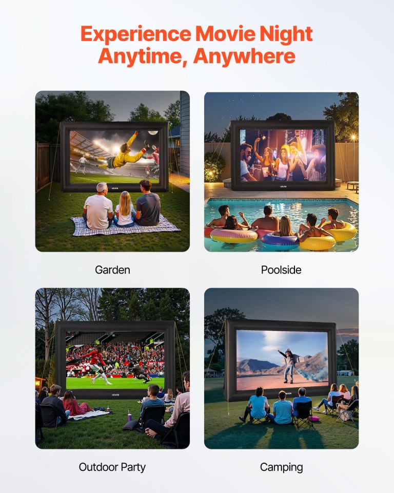 vevor 20 ft inflatable movie screen 16:9 600d movie projector with portable bag