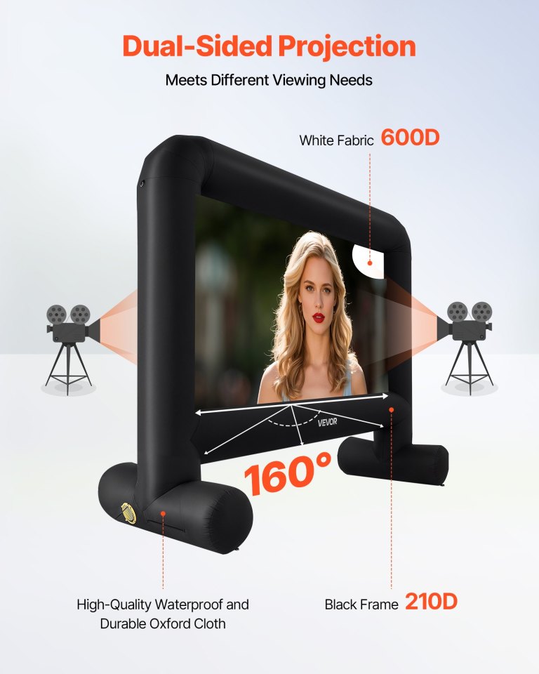 vevor 15 ft inflatable movie screen 16:9 600d movie projector with portable bag
