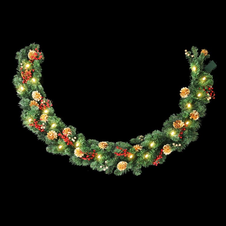 jingle jollys 1.8m christmas garland pre lit led pine cones berries xmas decor