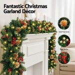 jingle jollys 1.8m christmas garland pre lit led pine cones berries xmas decor