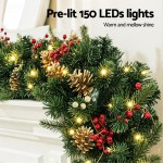 jingle jollys 1.8m christmas garland pre lit led pine cones berries xmas decor