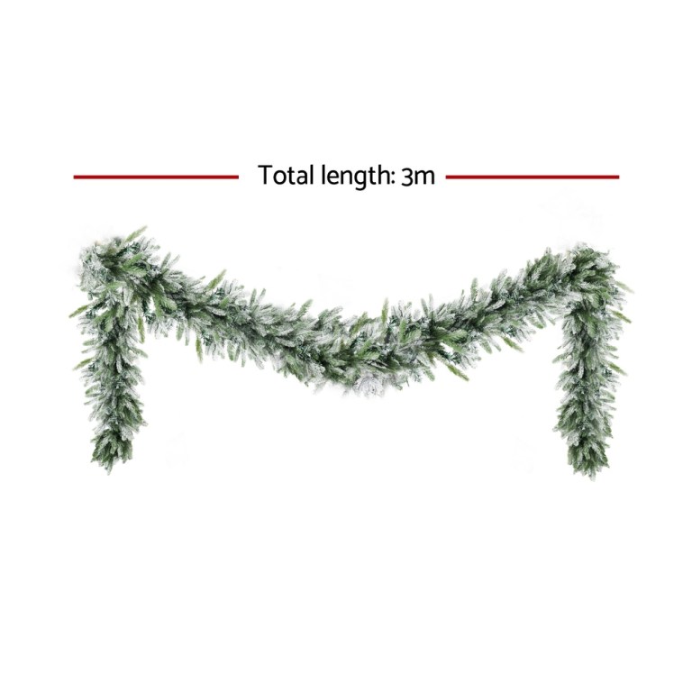 jingle jollys 3m christmas garland pre lit led lights snow frosted tips decor