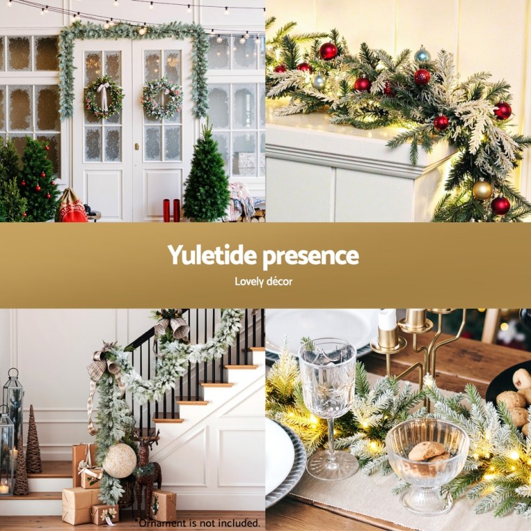 jingle jollys 3m christmas garland pre lit led lights snow frosted tips decor