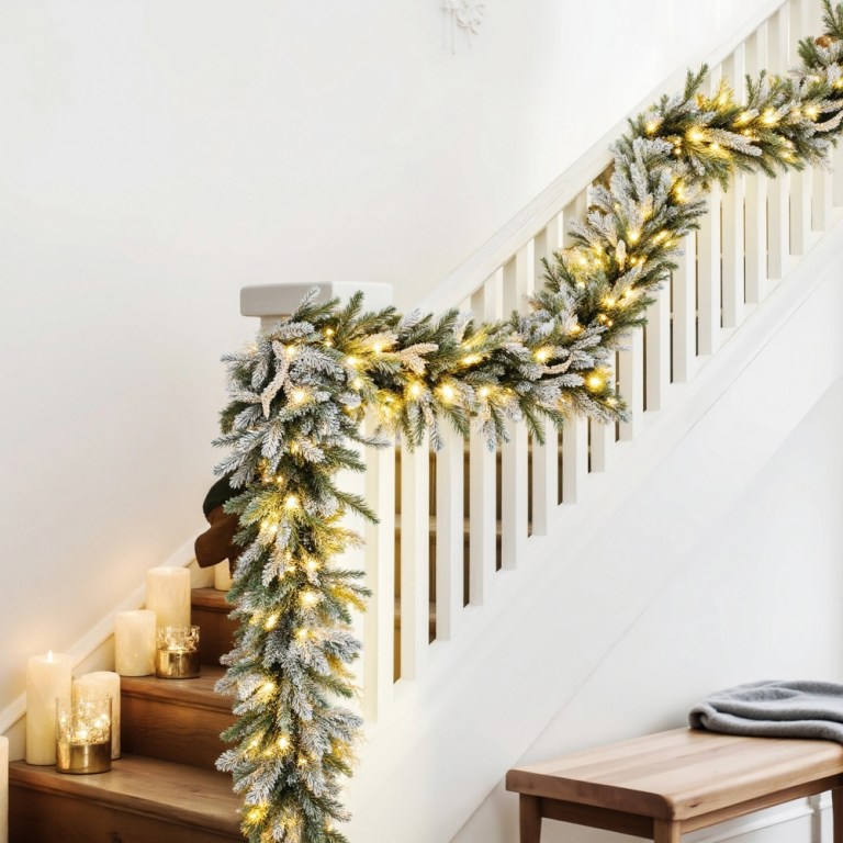 jingle jollys 3m christmas garland pre lit led lights snow frosted tips decor