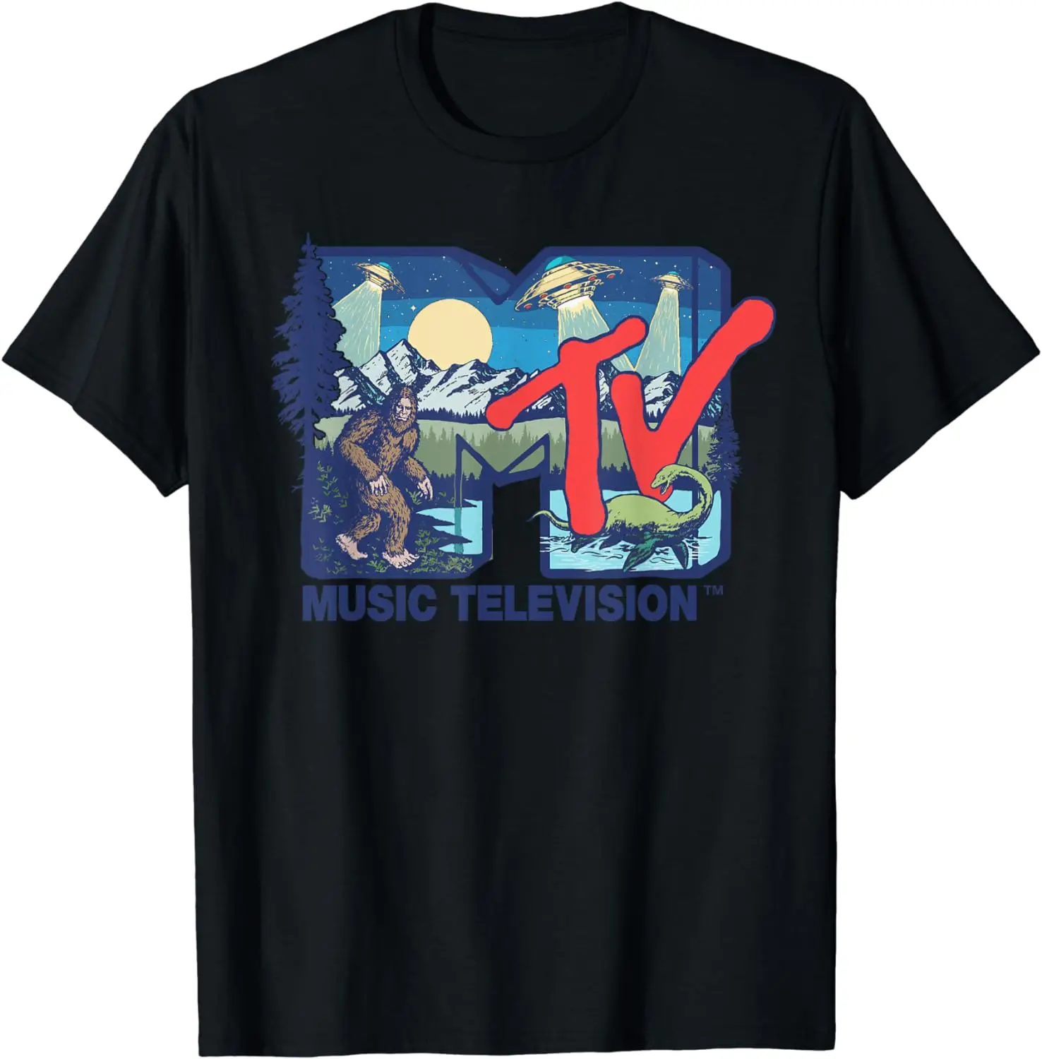 MTV - Cryptid MTV Logo Featuring Bigfoot UFO Aliens Nessie T-Shirt 3