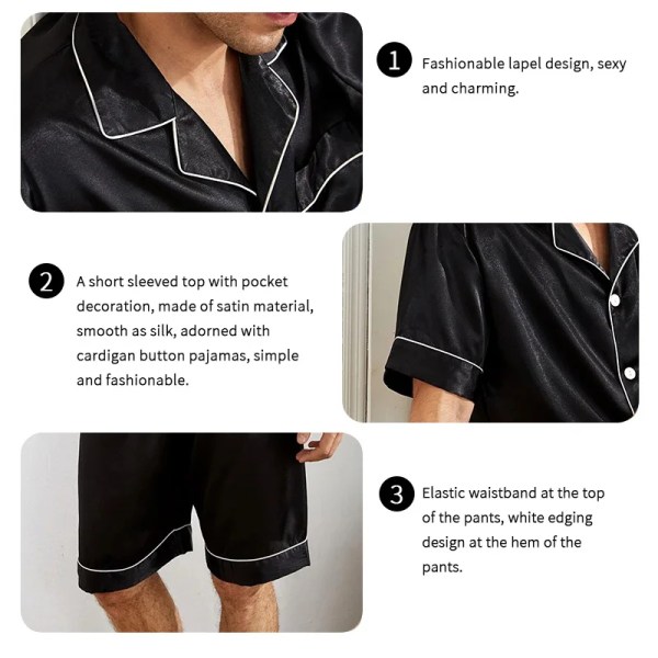Men Satin Pajama Set Sleepwear for Man Summer Short Sleeve Button-Down Shirt & Shorts Pajamas 2 Piece Home Clothes Short Suit 4