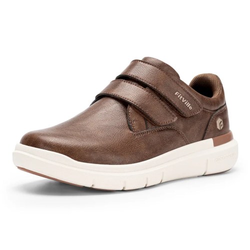 FitVille Men's Leather Shoes Wide Walking Shoes