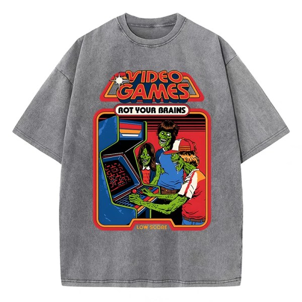 video games rot your brains washed retro mens t shirt cotton loose tees cotton oversize streetwear breathable tshirt couple Video Games Rot Your Brains Washed Retro Mens T-Shirt Cotton Loose Tees Cotton Oversize Streetwear Breathable Tshirt Couple 4