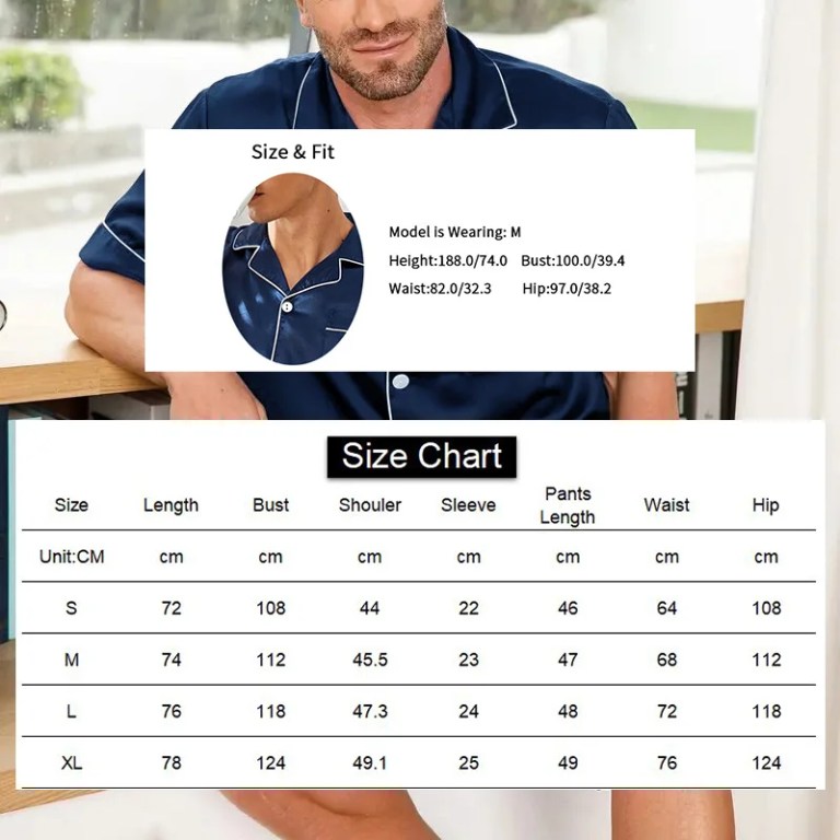 Men Satin Pajama Set Sleepwear for Man Summer Short Sleeve Button-Down Shirt & Shorts Pajamas 2 Piece Home Clothes Short Suit 5