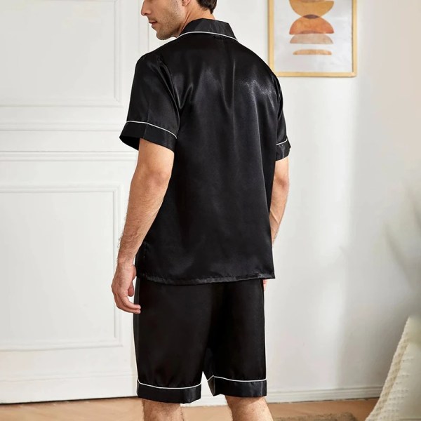 Men Satin Pajama Set Sleepwear for Man Summer Short Sleeve Button-Down Shirt & Shorts Pajamas 2 Piece Home Clothes Short Suit 2