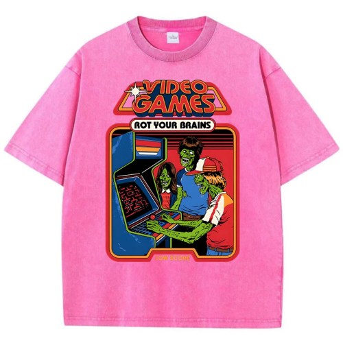 video games rot your brains washed retro mens t shirt cotton loose tees cotton oversize streetwear breathable tshirt couple Video Games Rot Your Brains Washed Retro Mens T-Shirt Cotton Loose Tees Cotton Oversize Streetwear Breathable Tshirt Couple