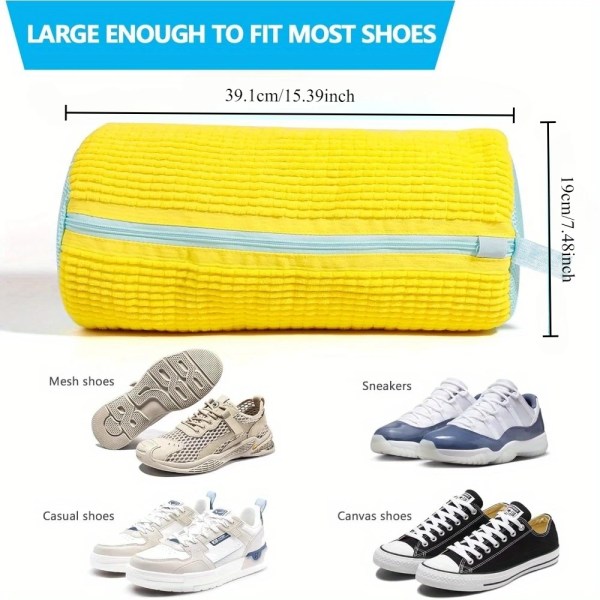 Durable Shoe Washing Machine Bag for All Shoe Types-Yellow with Blue Zipper,Ideal for Sneakers and Casual Shoes,Laundry Wash Bag 3
