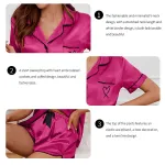 Women\'s Pajamas Lounge Set Heart Embroidered Pocket Patched Sleepwear Button Down Short Sleeve Top & Shorts Pyjama Home Clothing 4