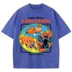 The Evolution Of Cats Pattern Washed T Shirt Women Summer Breathable Tops O-Neck Cotton Loose Short Sleeve Soft Tee Shirts