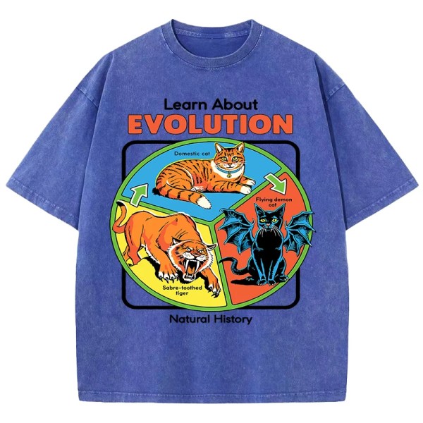 The Evolution Of Cats Pattern Washed T Shirt Women Summer Breathable Tops O-Neck Cotton Loose Short Sleeve Soft Tee Shirts