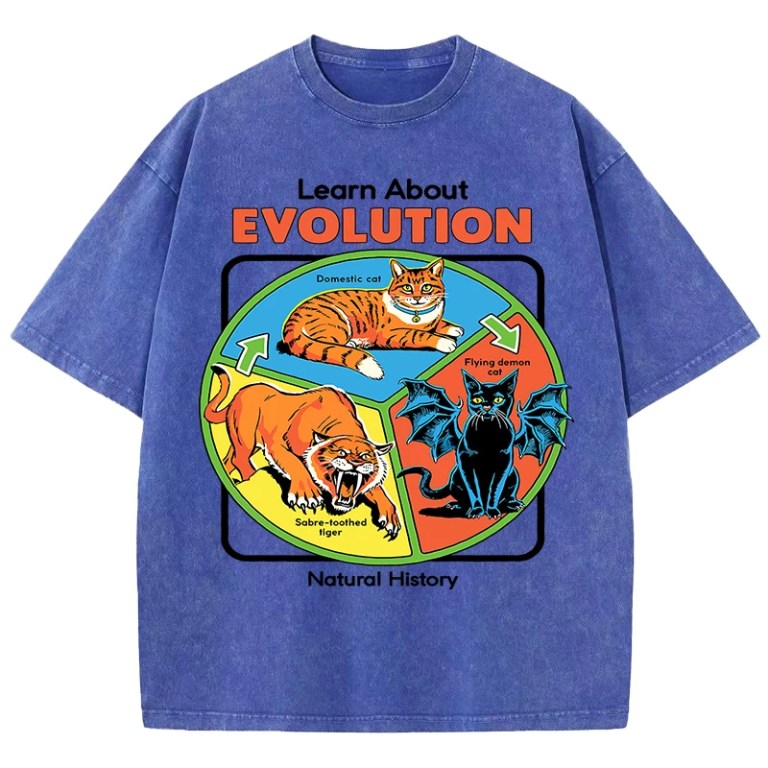 The Evolution Of Cats Pattern Washed T Shirt Women Summer Breathable Tops O-Neck Cotton Loose Short Sleeve Soft Tee Shirts