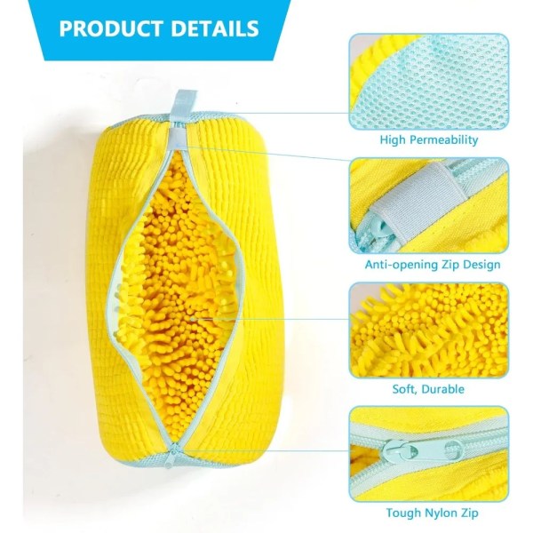 Durable Shoe Washing Machine Bag for All Shoe Types-Yellow with Blue Zipper,Ideal for Sneakers and Casual Shoes,Laundry Wash Bag 2