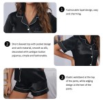 Women\'s Pajamas Set Satin Sleepwear Button Down Tops and Shorts Pajama 2 Piece Suit Pyjama Femme Nightwear Loungewear for Summer 4