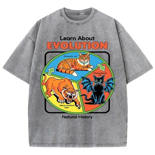 The Evolution Of Cats Pattern Washed T Shirt Women Summer Breathable Tops O-Neck Cotton Loose Short Sleeve Soft Tee Shirts 1