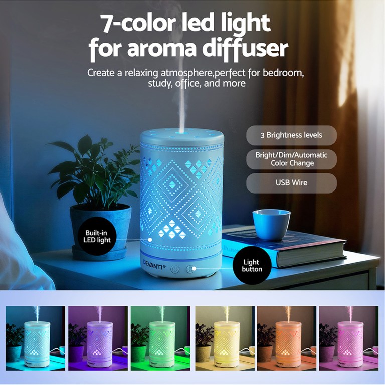devanti ultrasonic aroma diffuser aromatherapy 100ml led lights iron humidifier forest devanti ultrasonic aroma diffuser aromatherapy 100ml led lights iron humidifier forest