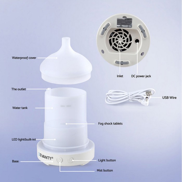 devanti ultrasonic aroma diffuser aromatherapy 100ml led lights iron humidifier forest