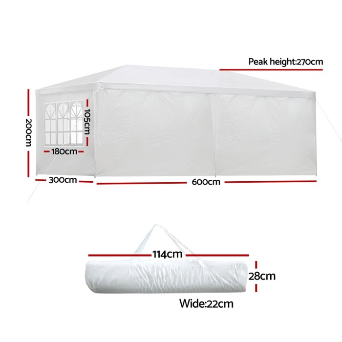 instahut gazebo 3x6m marquee wedding party tent outdoor camping side wall canopy 6 panel white