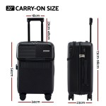 wanderlite 20 luggage suitcase front pocket travel carry on tsa black"