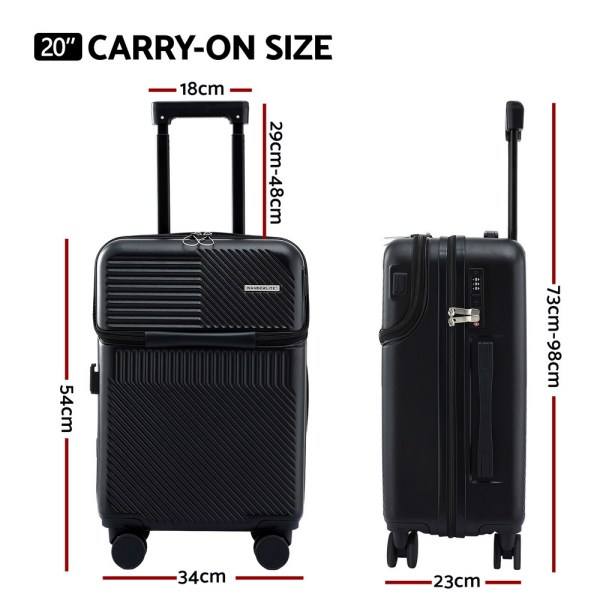 wanderlite 20 luggage suitcase front pocket travel carry on tsa black" wanderlite 20 luggage suitcase front pocket travel carry on tsa black"