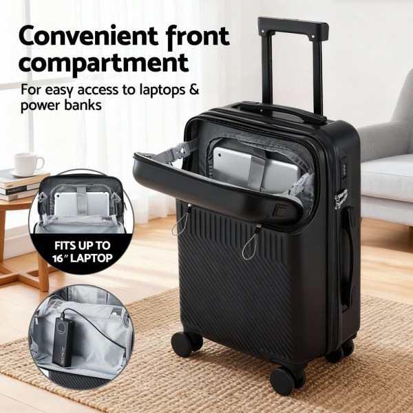 wanderlite 20 luggage suitcase front pocket travel carry on tsa black" wanderlite 20 luggage suitcase front pocket travel carry on tsa black"