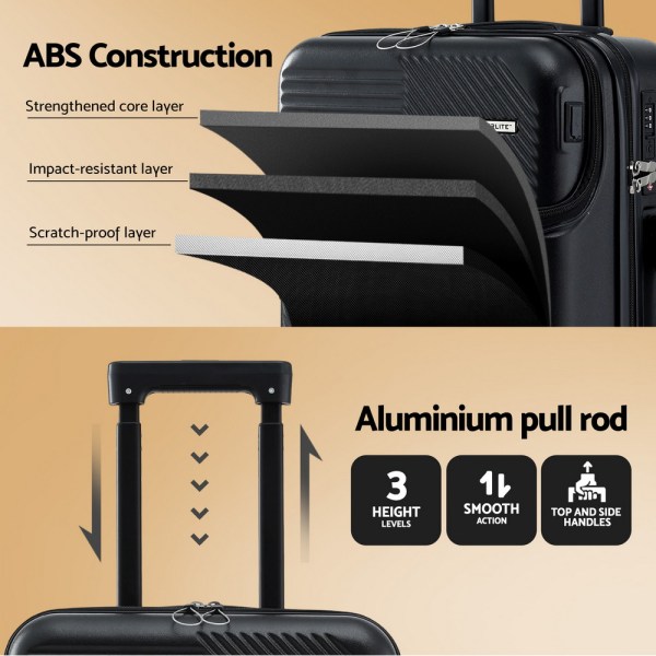 wanderlite 20 luggage suitcase front pocket travel carry on tsa black" wanderlite 20 luggage suitcase front pocket travel carry on tsa black"